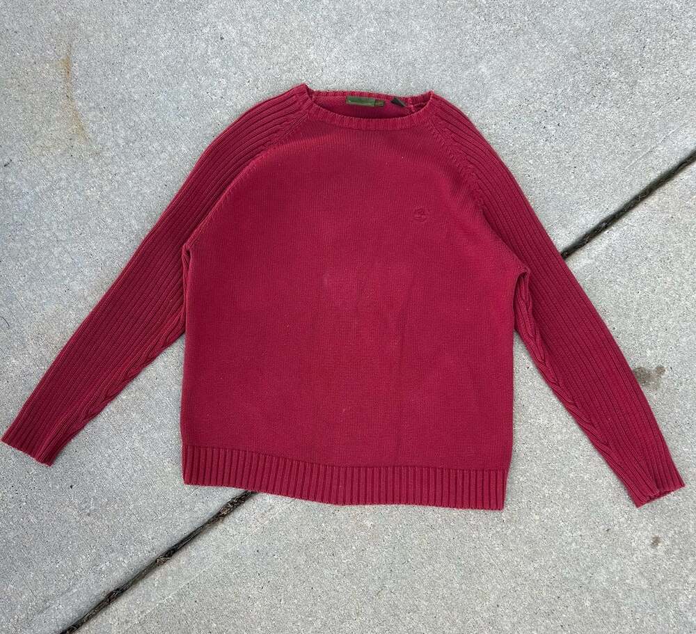Vintage Timberland Red Heavy Knit 100% Cotton Raglan Crewneck Sweater XL